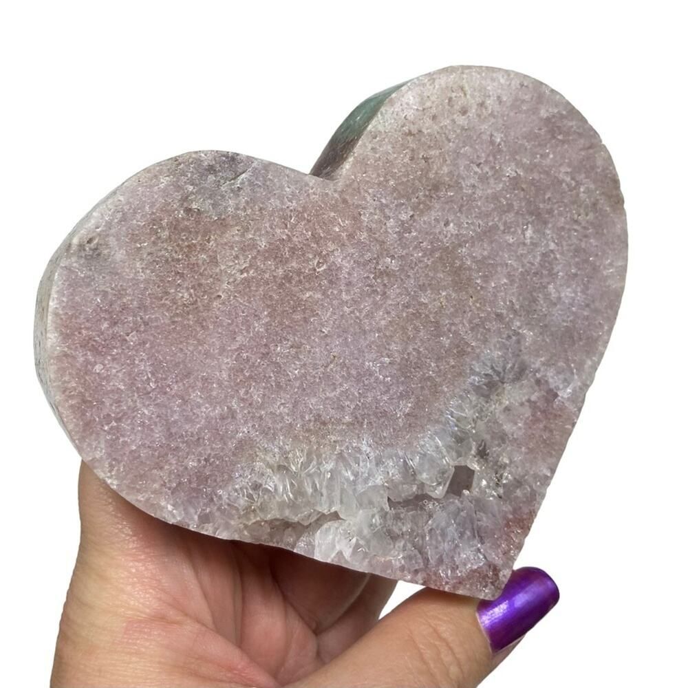 Pink Amethyst Druzy Heart Crystal Display Statement Piece Gift with Stand - Picture 3 of 11